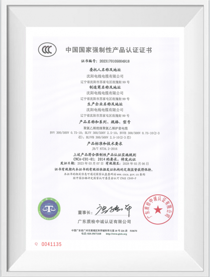 中国国家强制性产品认证证书【BVV】