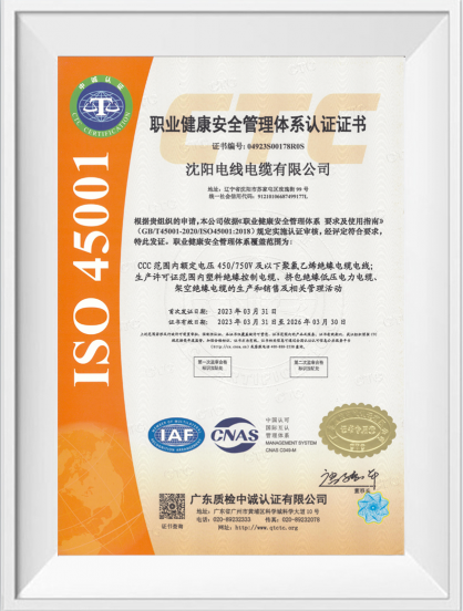 职业健康安全管理体系证书